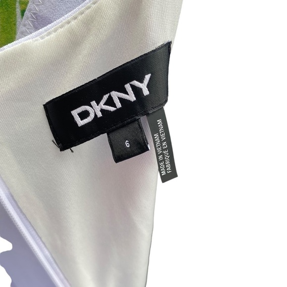 DKNY Ladies White Floral Sleeveless Midi A-line Round Neck Dress With Belt Sz 6 - Picture 10 of 15
